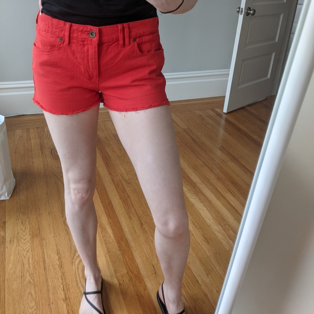 Madewell red denim cutoff shorts, size 28